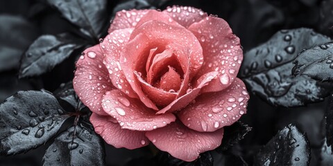 Poster - Pink Rose with Water Droplets,