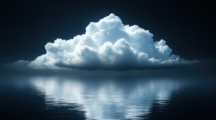 Poster - Night sky, luminous cloud, ocean reflection, calm water, digital art, website banner