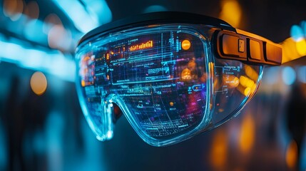 futuristic smart glasses displaying digital data