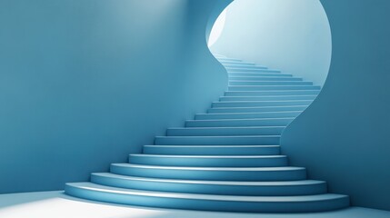 Wall Mural - Blue spiral staircase ascending to bright light, modern interior