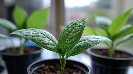 Wall Mural - Young mango seedlings growing indoors, near window