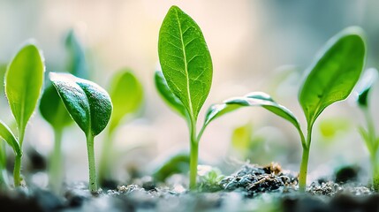 Wall Mural - Seedlings sprouting, growth, garden, sunlight, spring, new life, nature, agriculture, environmental, sustainability