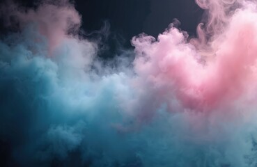 Cloudy mass of smoke fills air. Atmospheric pink, blue haze. Conceptual image of pollution, environmental issues, natural disaster, climate change, crisis. Perfect for backgrounds, abstract designs.