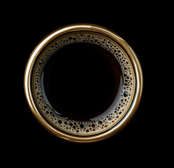 Wall Mural - a circular picture frame made into a cup of coffee isolated on a black background