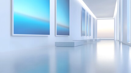 Aufkleber - Spacious and Elegant Contemporary Art Gallery Showcasing Abstract Justice Inspired Masterpieces with Subtle Lighting and Modern Decor Enhancing the Reflective Atmosphere