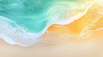 Poster - Captivating aerial view showcasing the breathtaking contrast between the vibrant turquoise waves and the golden hued sand
