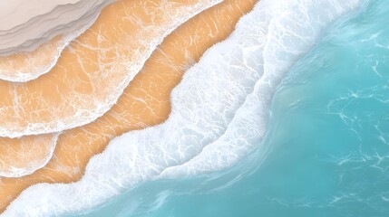 Poster - A captivating top down view of an abstract beachscape where vivid orange shorelines and crystal blue waves intertwine creating a unique and interplay of colors textures and movement
