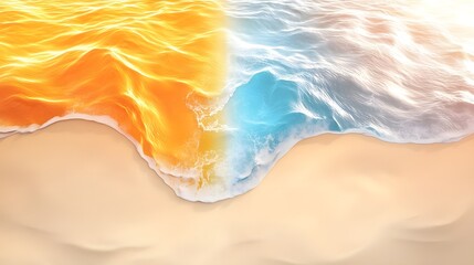 Poster - Visually Captivating Abstract Shoreline where Golden Sands and Azure Waters Blend Effortlessly into Swirling Natural Patterns Evoking the Serenity and Movement of the Ocean
