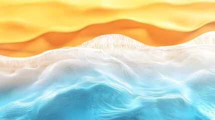 Poster - Stunning abstract beach scene showcasing the soft transition of warm sandy hues into the cool ocean blues with rippling textures and wave like fluid designs enhancing the dreamlike effect