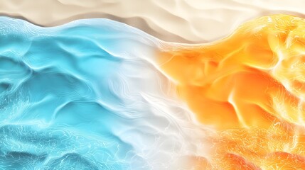 Poster - Stunning Abstract Beachscape with Fiery Orange Sands and Deep Blue Waves Merging in a Seamless Gradient Forming Unique Natural Patterns that Evoke a Sense of Movement and Serenity