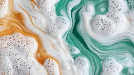 Poster - Elegant Soft Pastel Vintage Hued Abstract Painting with Fluid Swirling Patterns and Translucent Bubbles Evoking a Dreamlike Atmosphere