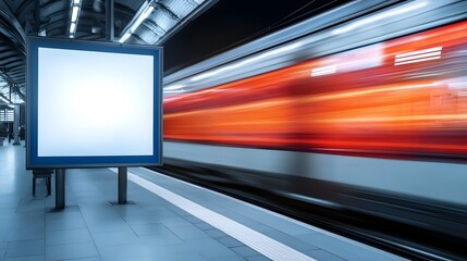 Fototapete - Visually striking subway scene featuring a high speed train blurred in motion as it passes through the station leaving behind glowing streaks of light