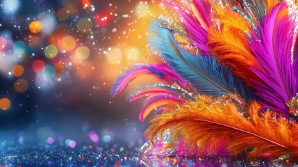 Leinwandbilder - Captivating Mardi Gras themed banner filled with a kaleidoscope of vibrant feathers bold colors and radiant light reflections against a dreamy