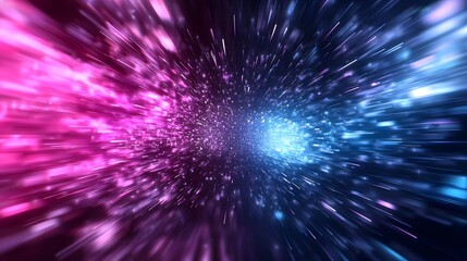 Poster - A high intensity abstract tunnel scene illuminated by cascading neon lights in a futuristic color palette with motion blur effects giving a sense of extreme speed and high energy movement