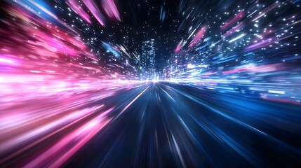 Aufkleber - Neon Lit Futuristic Highway Scene with Fast Paced Urban Motion and Cyberpunk Inspired Lighting Effects Capturing the Dynamic Energy of a Thriving Metropolis