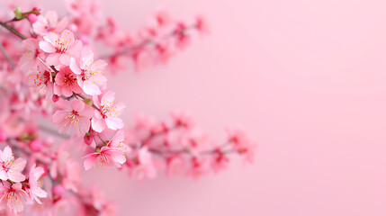 Wall Mural - Delicate Pink Blossom Branches on Pink Background