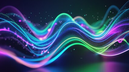 Vibrant Abstract Digital Waves background with  Glowing Particles and Gradient Flow. Neon Digital Waves