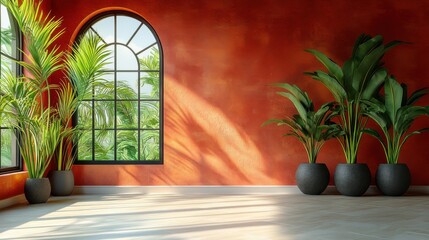 Poster - Bright and Lively Indoor Space with Tropical Plants in Pottery