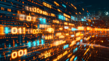 binary code streams flow, digital data highway, futuristic technology background, website header