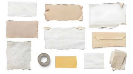 Aufkleber - Creative composition of a vintage note paper piece with textured ripped edges and adhesive tape providing a stylish office message card concept  The image features a blank