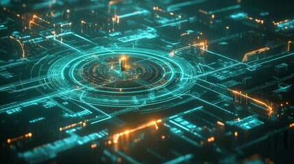 Wall Mural - futuristic digital circuit board design with glowing elements