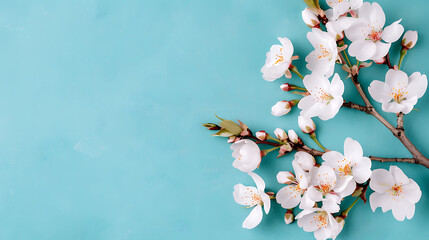 Wall Mural - Delicate White Blossoms on Turquoise Background