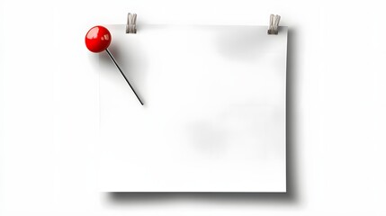 Fototapete - Blank office note paper held in place by a red thumbtack on a transparent background designed for use in planners schedules and professional layouts