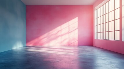 Poster - Bright Minimalist Room with Colorful Walls and Large Window Light