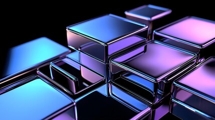 Leinwandbilder - Abstract geometric 3D blocks and cubes with matte and glossy finishes dynamic arrangement high tech futuristic composition on a black background