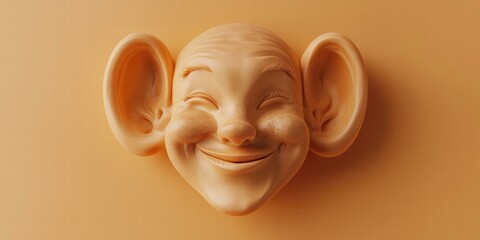 Canvas Print - Happy face with large ears. AI.