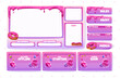 © klyaksun - Stream overlay screen set - sweet dessert elements with dripping frames, donation alerts, chat window, subscriber notifications, stream status screens. Pink and purple panels with candy decorations