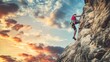 © Monchisa - Adventurous Climber Scaling Rocky Cliff Against Dramatic Sunset