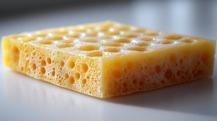 Yellow sponge with visible bubbles and texture on a white background close-up view. Generative AI