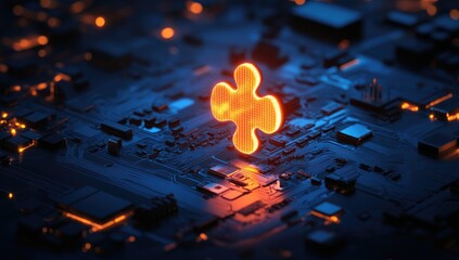 Poster - Illuminated puzzle piece on circuit board