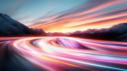 Poster - Futuristic Roadscape with Mesmerizing Light Trails and Fluid Motion at Twilight