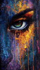 Wall Mural - Abstract Expressionist Portrait of a Woman with Vivid Colors and Intense Eyes