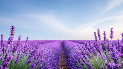 Wall Mural - a vibrant field of lavender flowers in full bloom, stretching towards the horizon under a clear blue