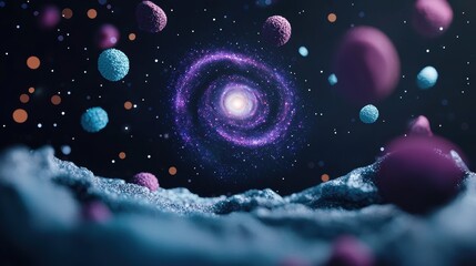 Wall Mural - a stunning image of a spiral galaxy with swirling arms of stars and dust, radiating purple and blue 