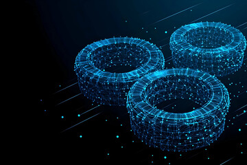 Abstract Wireframe Tires on Dark Background. Possible Use Stock photo