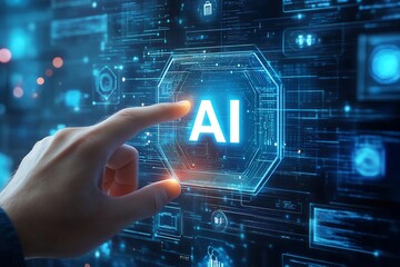 artificial intelligence photo. a hand pointing at an ai