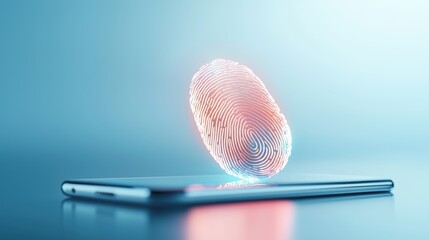 Wall Mural - a glowing fingerprint icon displayed on a sleek, modern smartphone screen, representing secure acces
