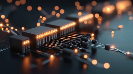 Wall Mural - complex network infrastructure with glowing lines representing data flow, routers, and firewalls saf