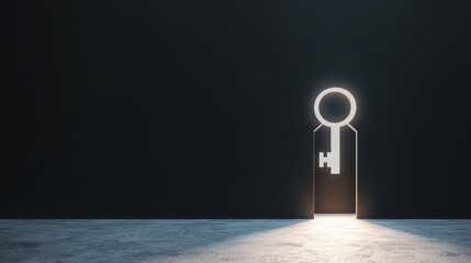 Wall Mural - a single keyhole illuminated by a dramatic light source, suggesting mystery, intrigue, and the poten