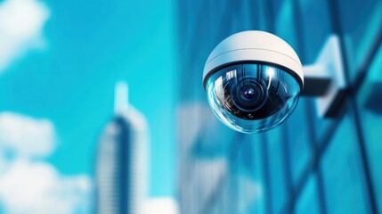 Wall Mural - a security camera strategically placed on a building, capturing a wide angle view of the surrounding