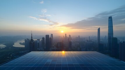 Leinwandbilder - Futuristic sustainable urban cityscape with solar powered rooftops digital energy grid AI powered energy management system  Showcasing the potential of clean