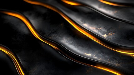 Poster - Abstract dark metallic waves with fiery orange glow, modern background design, surface texture