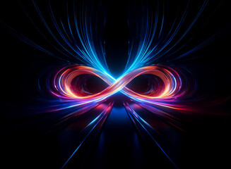 Canvas Print - abstract image featuring a glowing infinity symbol in vibrant blue and red hues, radiating light str