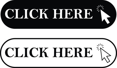 Wall Mural - click here button with arrow cursor flat and line icons set. web button with action vectors. ui butt