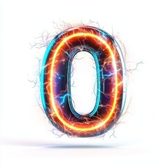 Canvas Print - Number 0 made of neon energy with electric sparks and glowing edges isolated on a clean white background