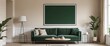 © ลลิดา ไชยศรีษะ - Modern Living Room Interior with Emerald Green Velvet Sofa and Green Artwork